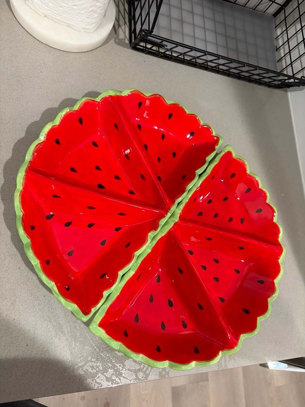 Watermelon Shaped 3-Section Ceramic Serving Trays (Set of 2)